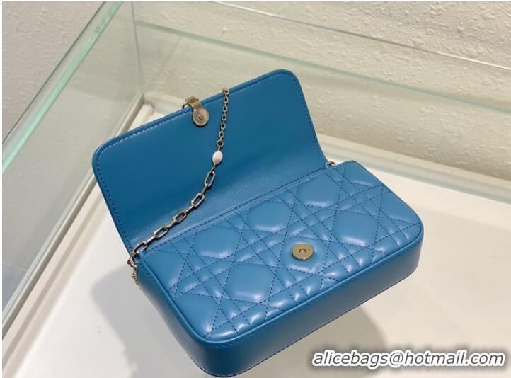 Top Quality LADY DIOR PHONE POUCH Cannage Lambskin S0977O Cloud Blue