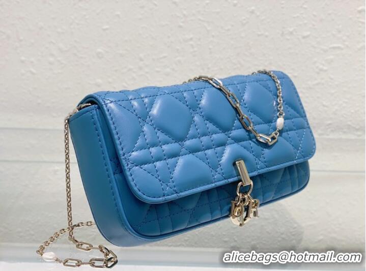 Top Quality LADY DIOR PHONE POUCH Cannage Lambskin S0977O Cloud Blue