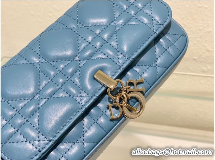 Top Quality LADY DIOR PHONE POUCH Cannage Lambskin S0977O Cloud Blue