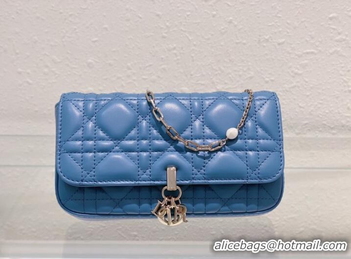 Top Quality LADY DIOR PHONE POUCH Cannage Lambskin S0977O Cloud Blue