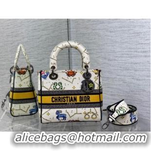 Famous Brand DIOR MEDIUM LADY D-LITE BAG Ecru Multicolor Dior Pixel Zodiac Embroidery M0565BRTY