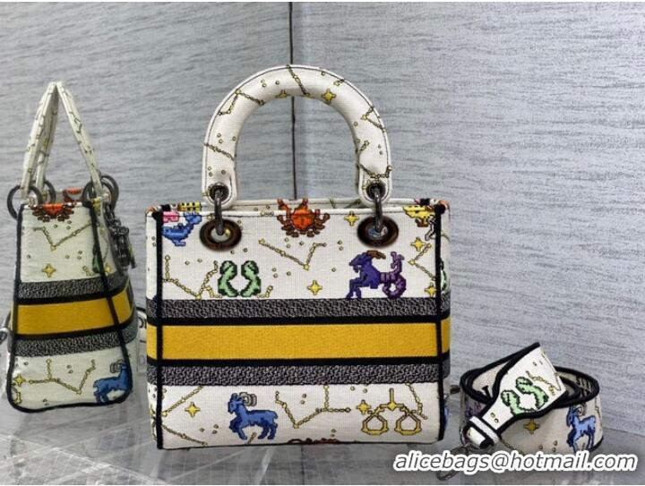 Famous Brand DIOR MEDIUM LADY D-LITE BAG Ecru Multicolor Dior Pixel Zodiac Embroidery M0565BRTY