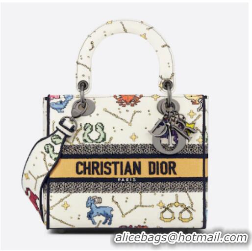 Famous Brand DIOR MEDIUM LADY D-LITE BAG Ecru Multicolor Dior Pixel Zodiac Embroidery M0565BRTY