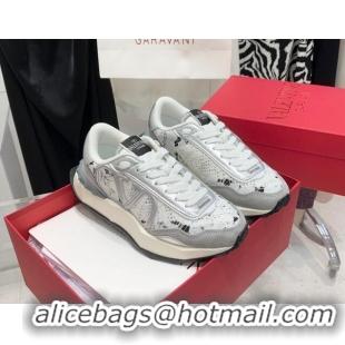 Modern Valentino Lacerunner Lace and Mesh Sneakers White/Silver 090622