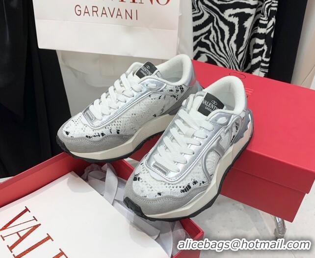 Modern Valentino Lacerunner Lace and Mesh Sneakers White/Silver 090622