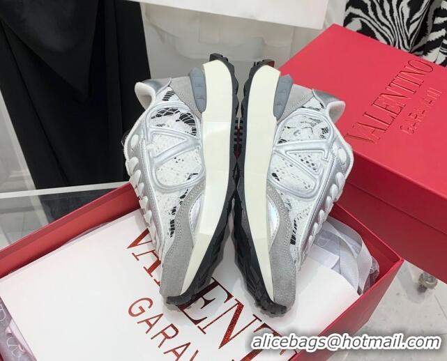 Modern Valentino Lacerunner Lace and Mesh Sneakers White/Silver 090622