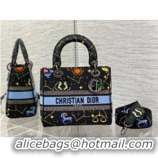 Promotional MEDIUM LADY D-LITE BAG Black Multicolor Dior Pixel Zodiac Embroidery M0565BRTY