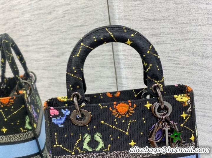 Promotional MEDIUM LADY D-LITE BAG Black Multicolor Dior Pixel Zodiac Embroidery M0565BRTY