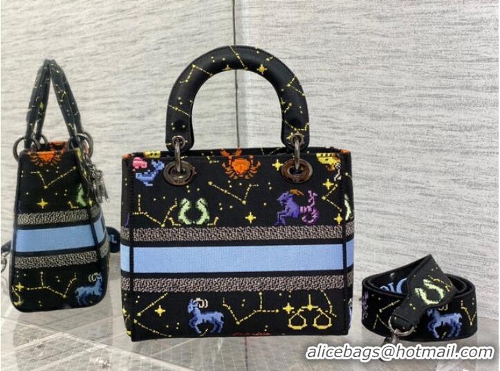 Promotional MEDIUM LADY D-LITE BAG Black Multicolor Dior Pixel Zodiac Embroidery M0565BRTY