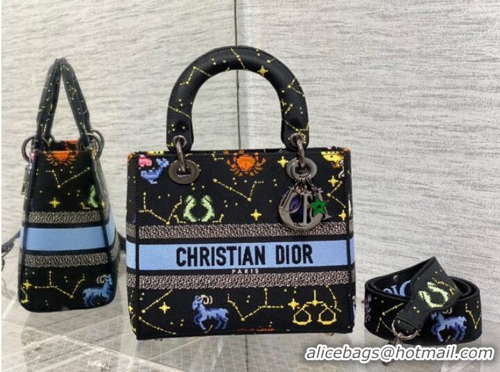 Promotional MEDIUM LADY D-LITE BAG Black Multicolor Dior Pixel Zodiac Embroidery M0565BRTY