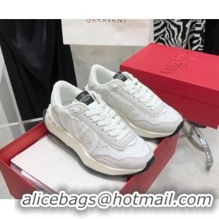 Hot Style Valentino Lacerunner Lace and Mesh Sneakers White/Light Grey 090623