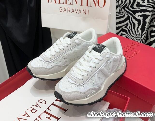 Hot Style Valentino Lacerunner Lace and Mesh Sneakers White/Light Grey 090623