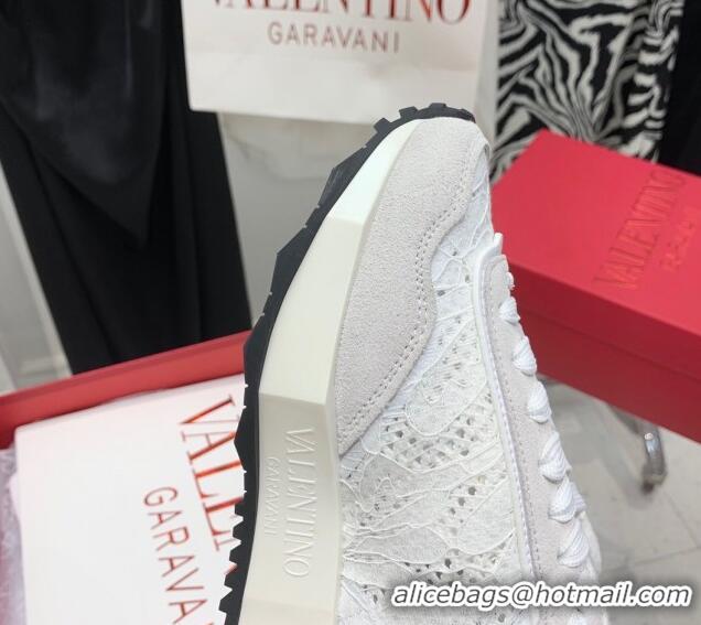 Hot Style Valentino Lacerunner Lace and Mesh Sneakers White/Light Grey 090623