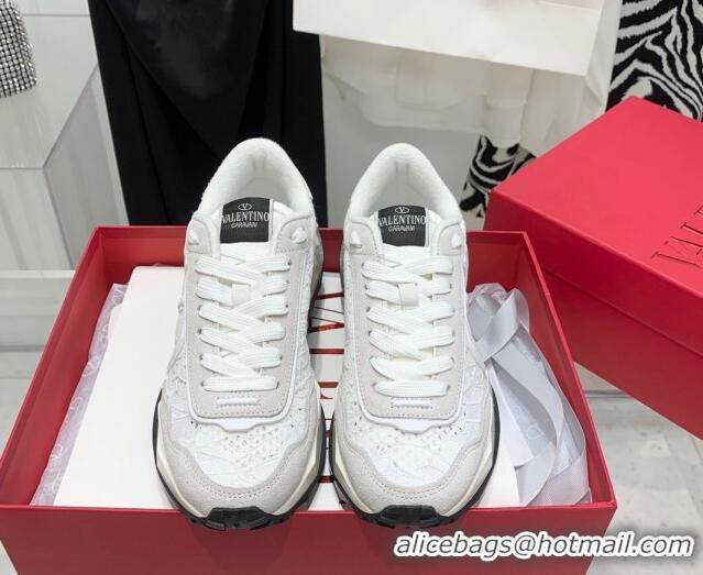 Hot Style Valentino Lacerunner Lace and Mesh Sneakers White/Light Grey 090623