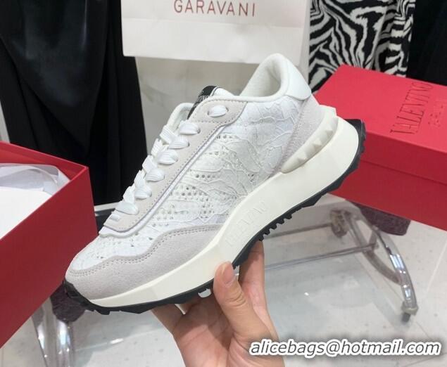 Hot Style Valentino Lacerunner Lace and Mesh Sneakers White/Light Grey 090623