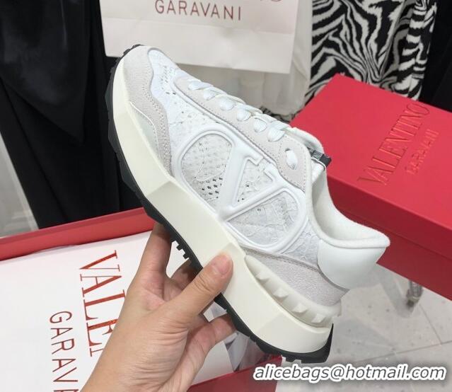 Hot Style Valentino Lacerunner Lace and Mesh Sneakers White/Light Grey 090623