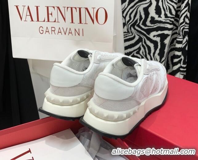 Hot Style Valentino Lacerunner Lace and Mesh Sneakers White/Light Grey 090623