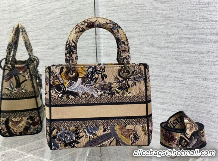 Popular Style MEDIUM LADY D-LITE BAG Ecru Multicolor Dior Jardin d Hiver Embroidery M0566BRWD