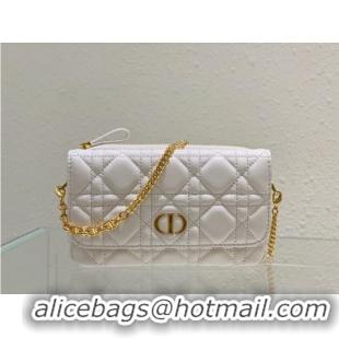 Best Product DIOR CARO POUCH WITH CHAIN Supple Cannage Calfskin S5125UWH white