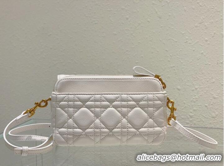 Best Product DIOR CARO POUCH WITH CHAIN Supple Cannage Calfskin S5125UWH white