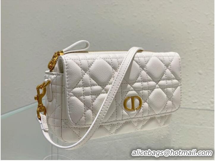 Best Product DIOR CARO POUCH WITH CHAIN Supple Cannage Calfskin S5125UWH white