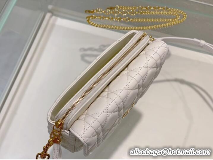 Best Product DIOR CARO POUCH WITH CHAIN Supple Cannage Calfskin S5125UWH white