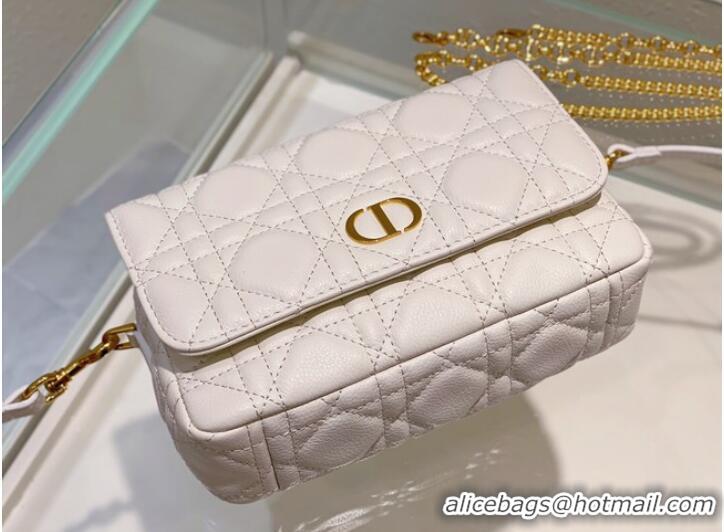 Best Product DIOR CARO POUCH WITH CHAIN Supple Cannage Calfskin S5125UWH white