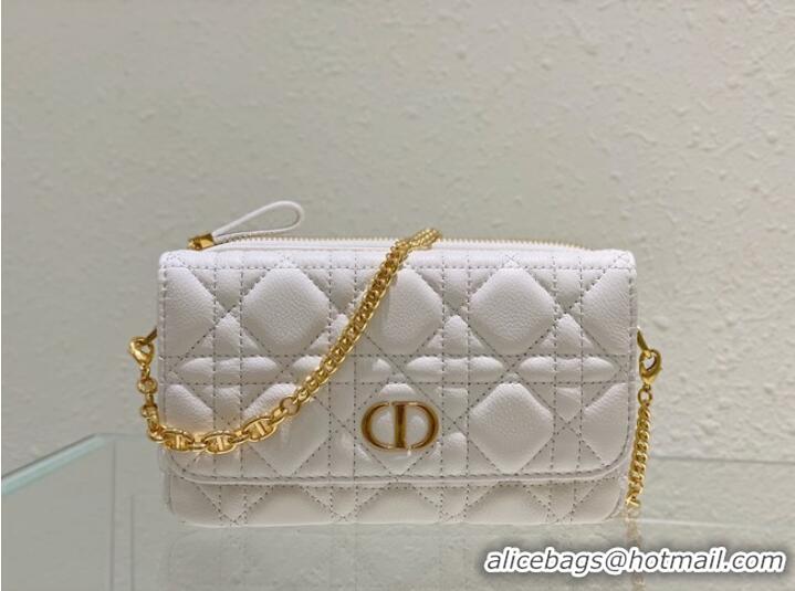 Best Product DIOR CARO POUCH WITH CHAIN Supple Cannage Calfskin S5125UWH white