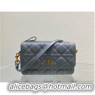 Most Popular DIOR CARO POUCH WITH CHAIN Supple Cannage Calfskin S5125UWH Cloud Blue