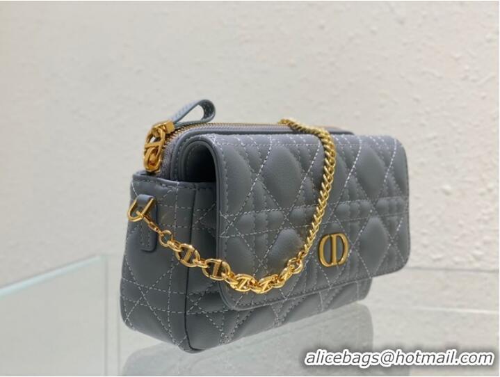 Most Popular DIOR CARO POUCH WITH CHAIN Supple Cannage Calfskin S5125UWH Cloud Blue