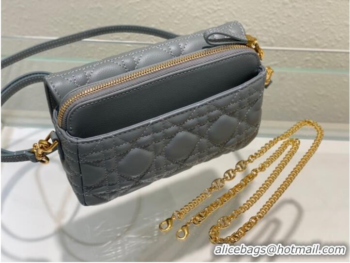 Most Popular DIOR CARO POUCH WITH CHAIN Supple Cannage Calfskin S5125UWH Cloud Blue