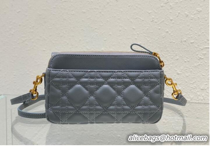 Most Popular DIOR CARO POUCH WITH CHAIN Supple Cannage Calfskin S5125UWH Cloud Blue