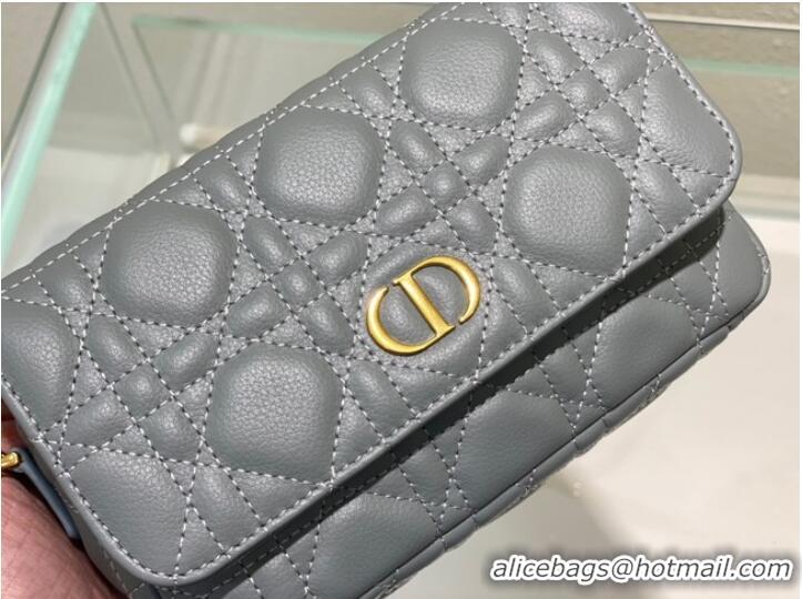 Most Popular DIOR CARO POUCH WITH CHAIN Supple Cannage Calfskin S5125UWH Cloud Blue