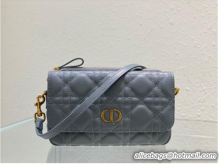 Most Popular DIOR CARO POUCH WITH CHAIN Supple Cannage Calfskin S5125UWH Cloud Blue