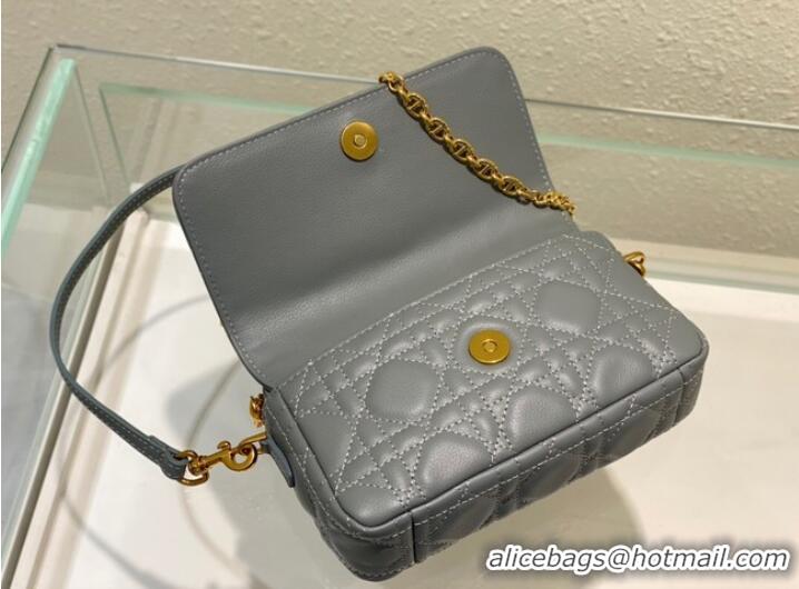 Most Popular DIOR CARO POUCH WITH CHAIN Supple Cannage Calfskin S5125UWH Cloud Blue