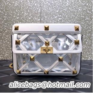 Trendy Design VALENTINO GARAVANI Roman Stud soft sheep leather chain shoulder bag WW2B0I60B white