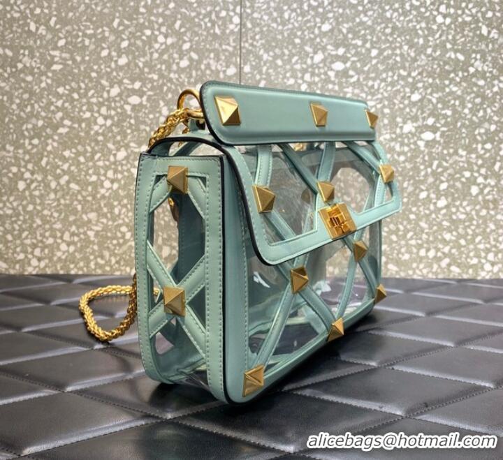 Promotional VALENTINO GARAVANI Roman Stud soft sheep leather chain shoulder bag WW2B0I60B light blue