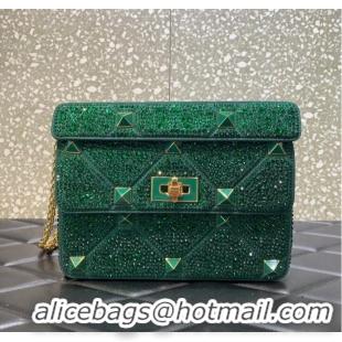 Luxurious VALENTINO GARAVANI Roman Stud soft sheep leather chain shoulder bag VW0B0I82 green