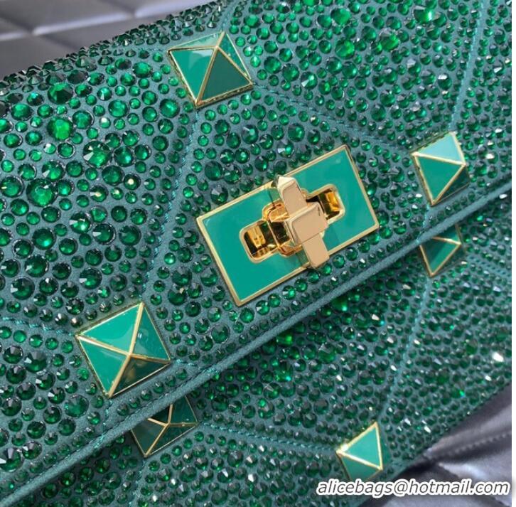 Luxurious VALENTINO GARAVANI Roman Stud soft sheep leather chain shoulder bag VW0B0I82 green