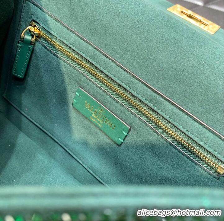 Luxurious VALENTINO GARAVANI Roman Stud soft sheep leather chain shoulder bag VW0B0I82 green