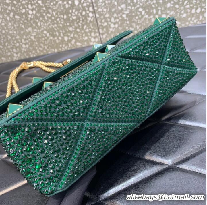 Luxurious VALENTINO GARAVANI Roman Stud soft sheep leather chain shoulder bag VW0B0I82 green