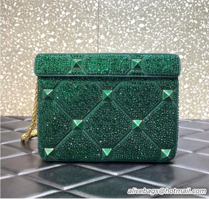 Luxurious VALENTINO GARAVANI Roman Stud soft sheep leather chain shoulder bag VW0B0I82 green