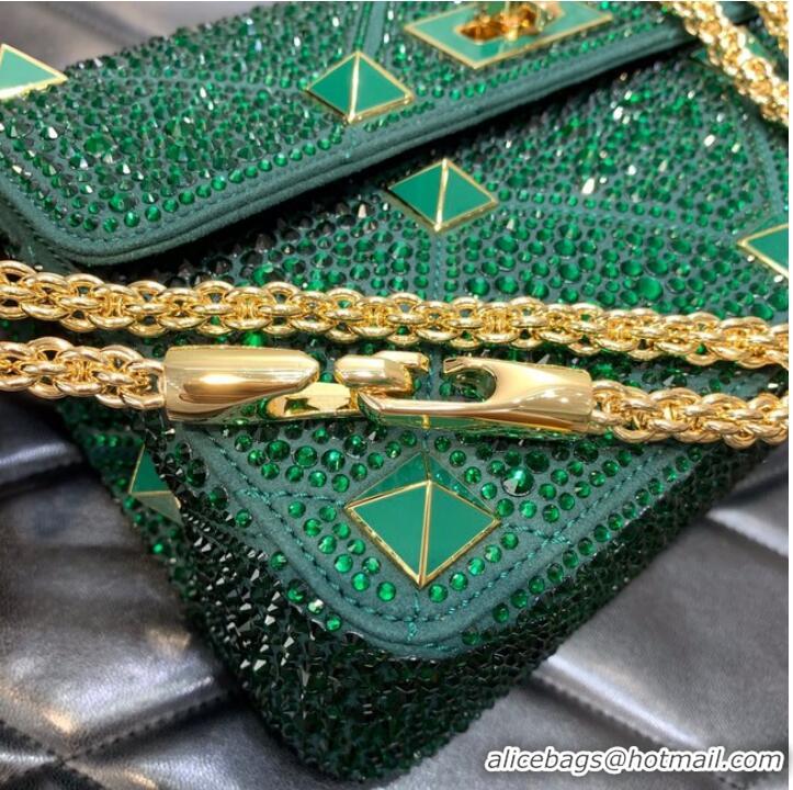 Luxurious VALENTINO GARAVANI Roman Stud soft sheep leather chain shoulder bag VW0B0I82 green