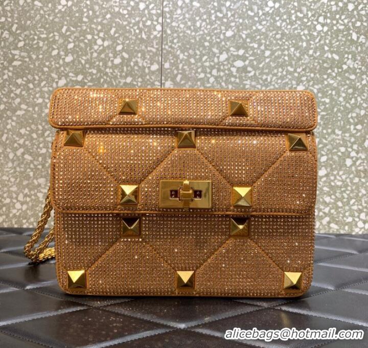 Pretty Style VALENTINO GARAVANI Roman Stud soft sheep leather chain shoulder bag VW0B0I82 Caramel