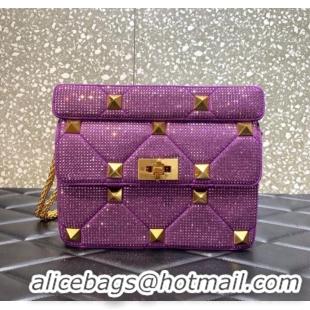 Well Crafted VALENTINO GARAVANI Roman Stud soft sheep leather chain shoulder bag VW0B0I82 purple