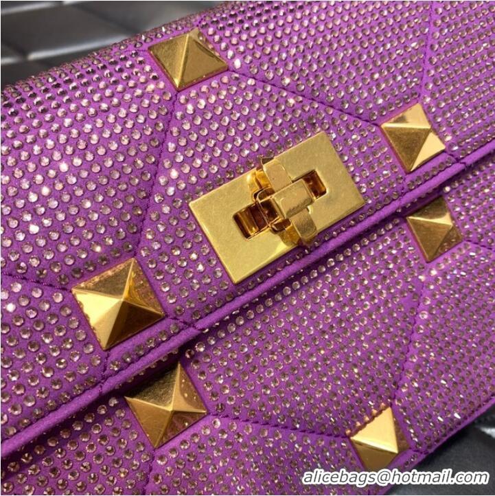 Well Crafted VALENTINO GARAVANI Roman Stud soft sheep leather chain shoulder bag VW0B0I82 purple