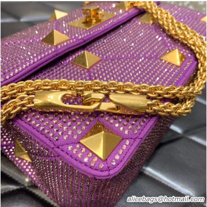 Well Crafted VALENTINO GARAVANI Roman Stud soft sheep leather chain shoulder bag VW0B0I82 purple