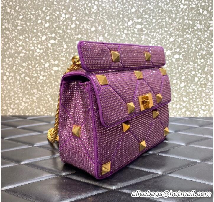 Well Crafted VALENTINO GARAVANI Roman Stud soft sheep leather chain shoulder bag VW0B0I82 purple