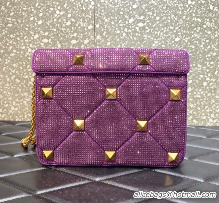 Well Crafted VALENTINO GARAVANI Roman Stud soft sheep leather chain shoulder bag VW0B0I82 purple