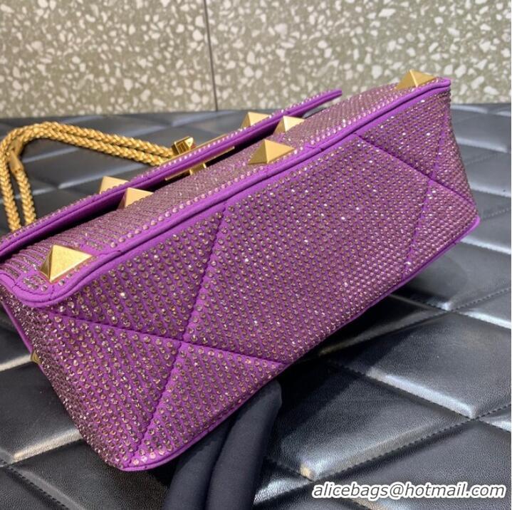 Well Crafted VALENTINO GARAVANI Roman Stud soft sheep leather chain shoulder bag VW0B0I82 purple